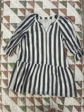 Cato Navy and White Vertical Stripe Tunic Dress